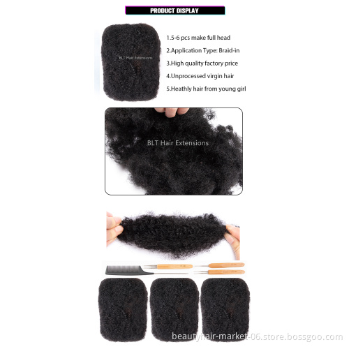 Wholesale cuticle aligned 100% unprocessed raw afro kinky curly human virgin hair bulk,dreadlocks bundles bulk vendors
